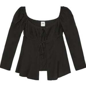 Tach Clothing Black Linen Blend Tie-Front Peplum Top Size Small